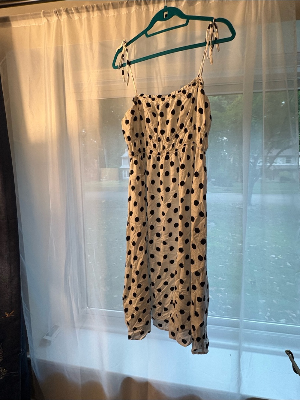 White Polka Dot Sundress with Black Dots - Sleeveless Tie-Strap Dress